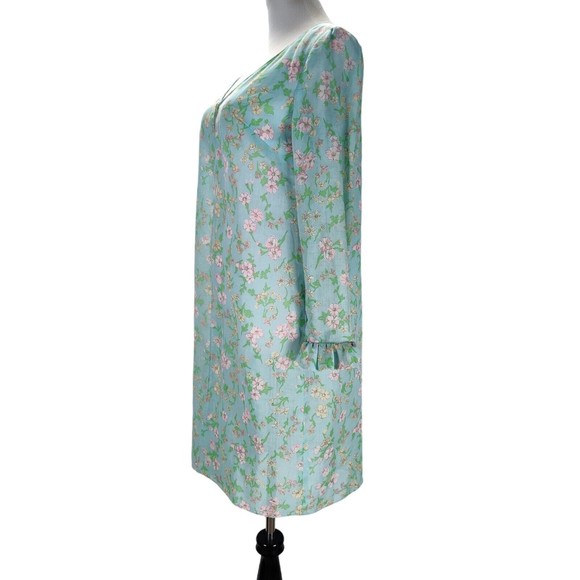 Vintage 60s Blue Dress Size S/M Flower Power Sheath Matching Sheer Jacket - Picture 12 of 16